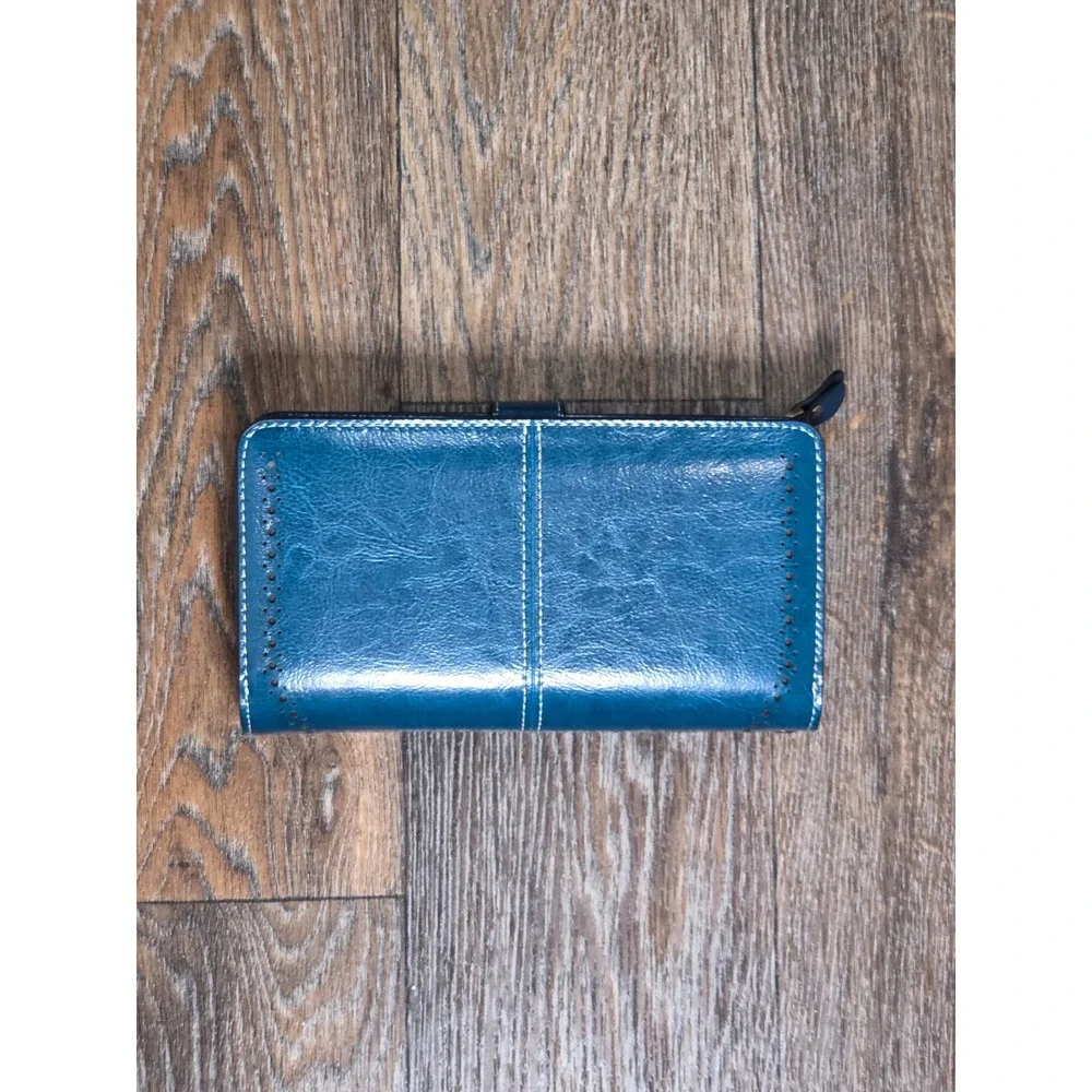 Boho Teal Blue Faux Leather Sunflower Bifold Wallet with Zip Pocket